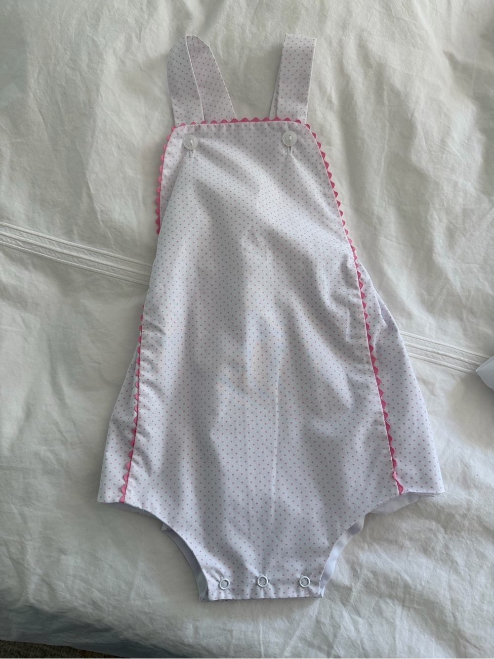 Girls White and Pink Polka Dot One-Piece Romper